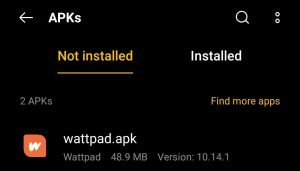 locate Wattpad APK File for installation