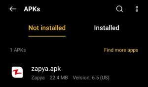 locate Zapya APK for installation