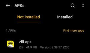 locate Zili APK file for installation.