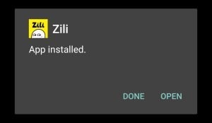 Zili successfully installed.