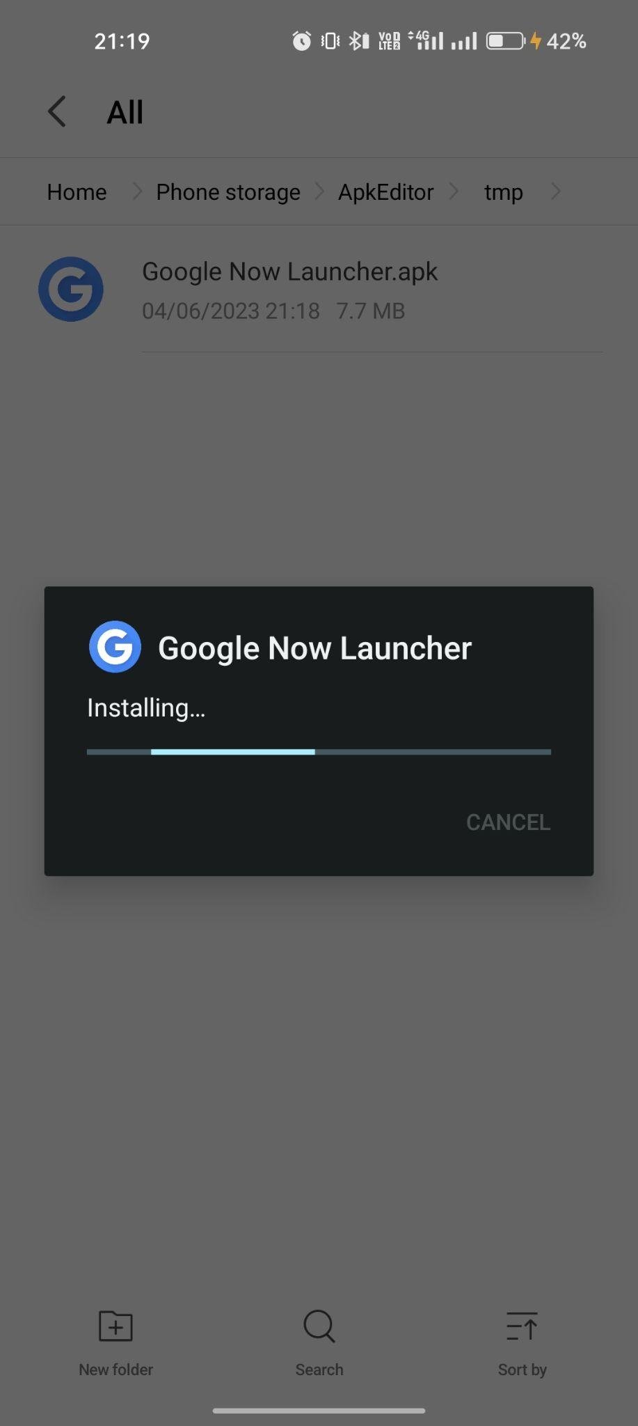 Google Now Launcher apk installing