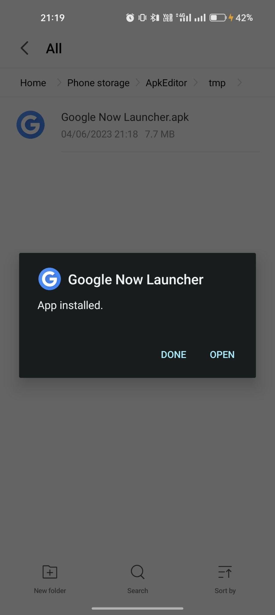 Google Now Launcher apk installed