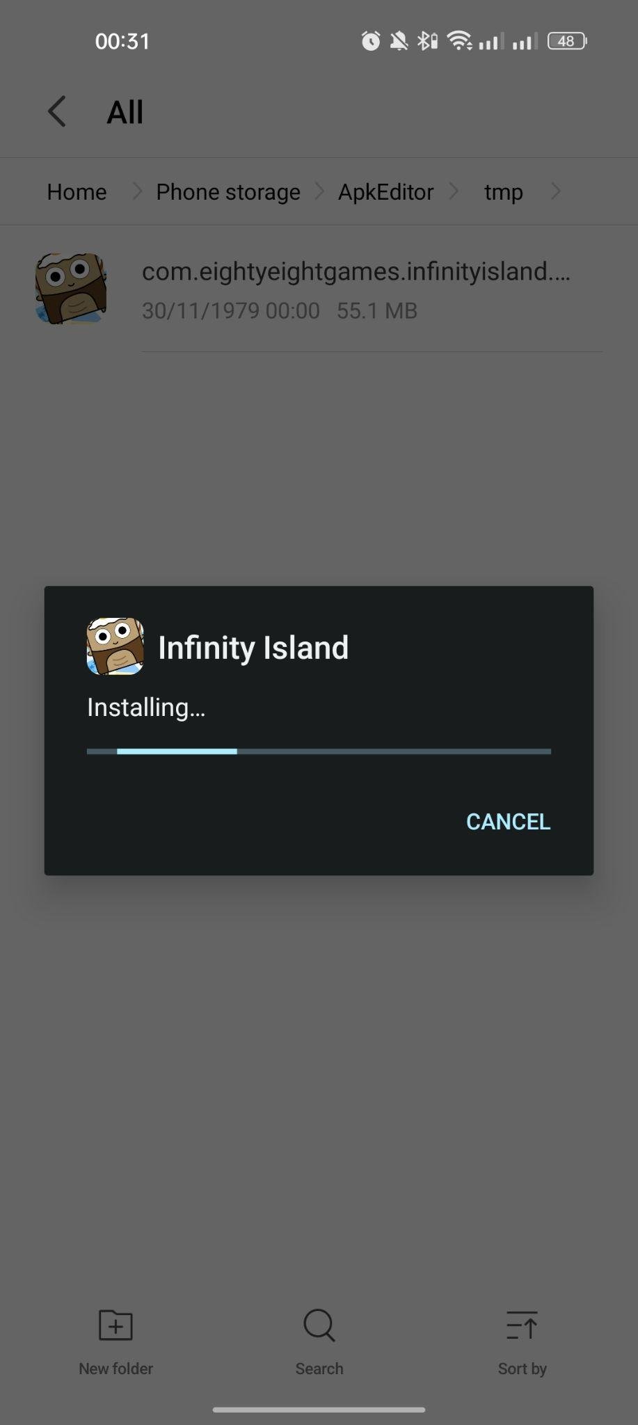 Infinity Island apk installing