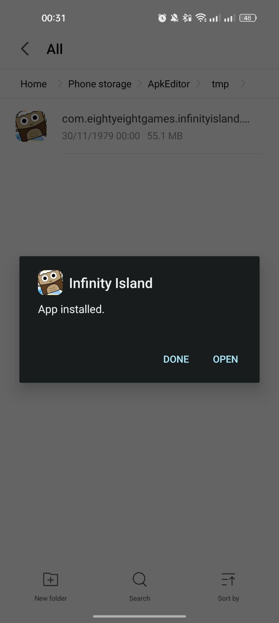 Infinity Island apk installed