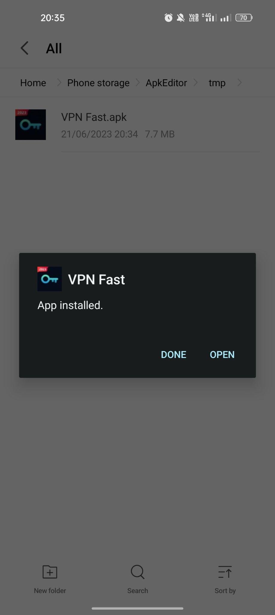 VPN Fast apk installed