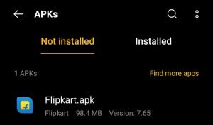 locate Flipkart APK for installation