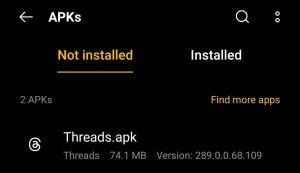 locate Threads APK file for installation