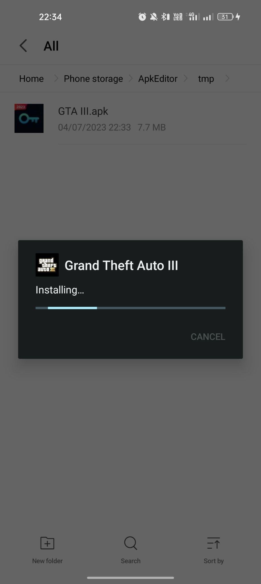 Grand Theft Auto III apk installing