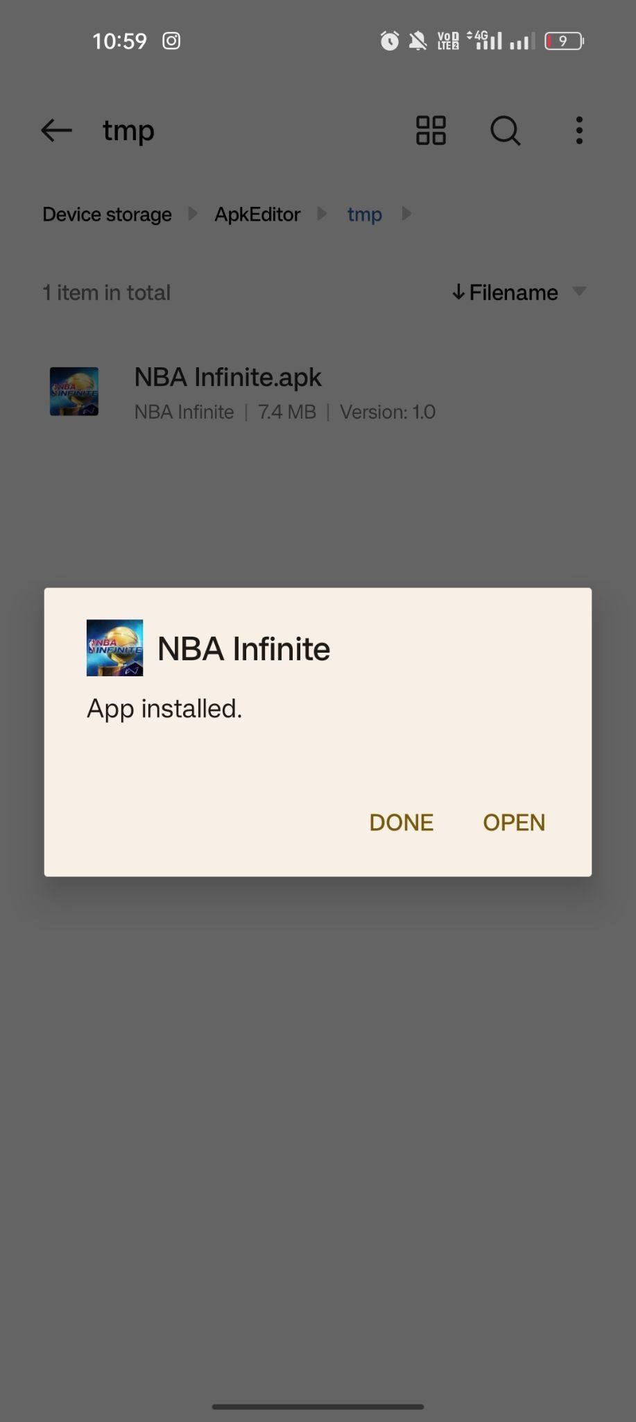 NBA Infinite apk installed
