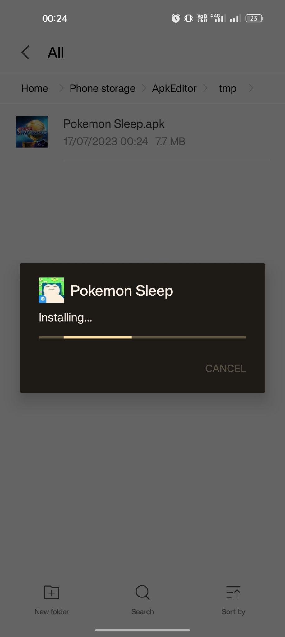 Pokemon Sleep apk installing