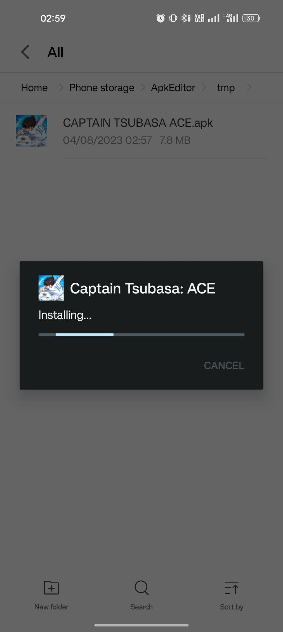Captain Tsubasa apk installing