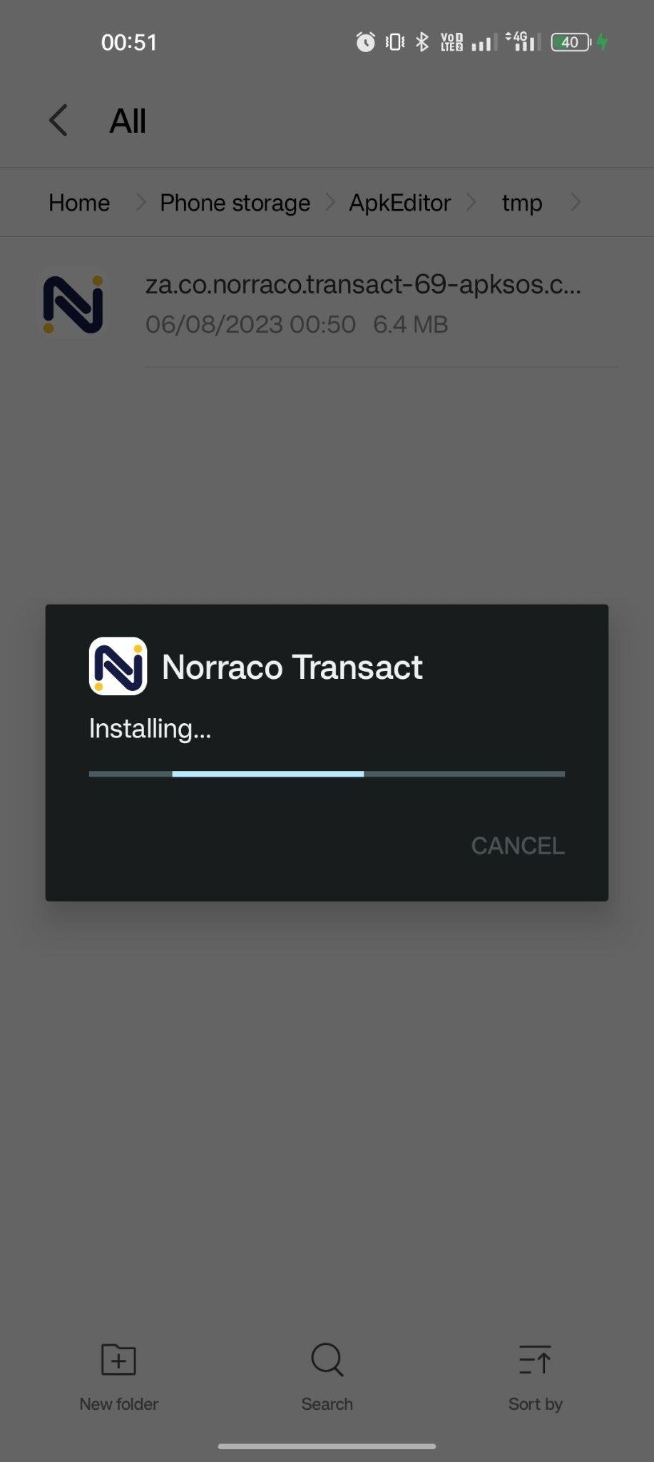 Norraco Transact apk installing