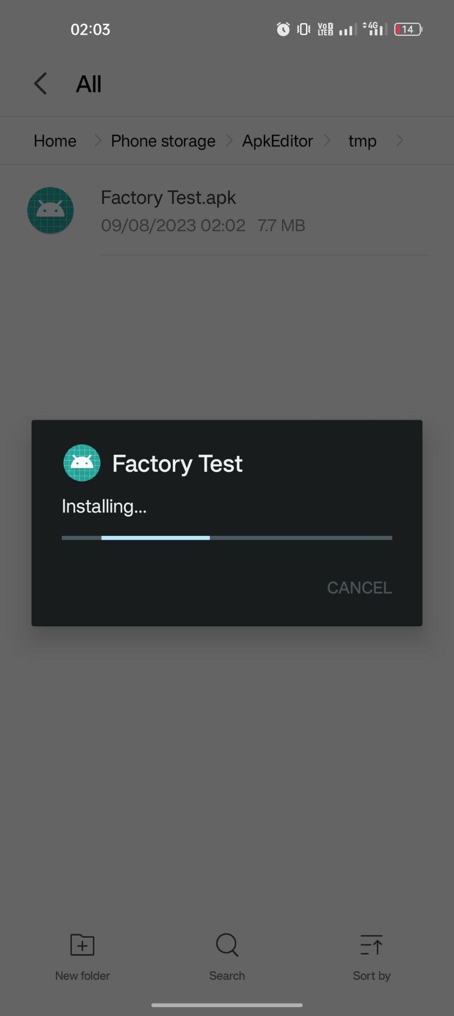 Factory Test apk installing
