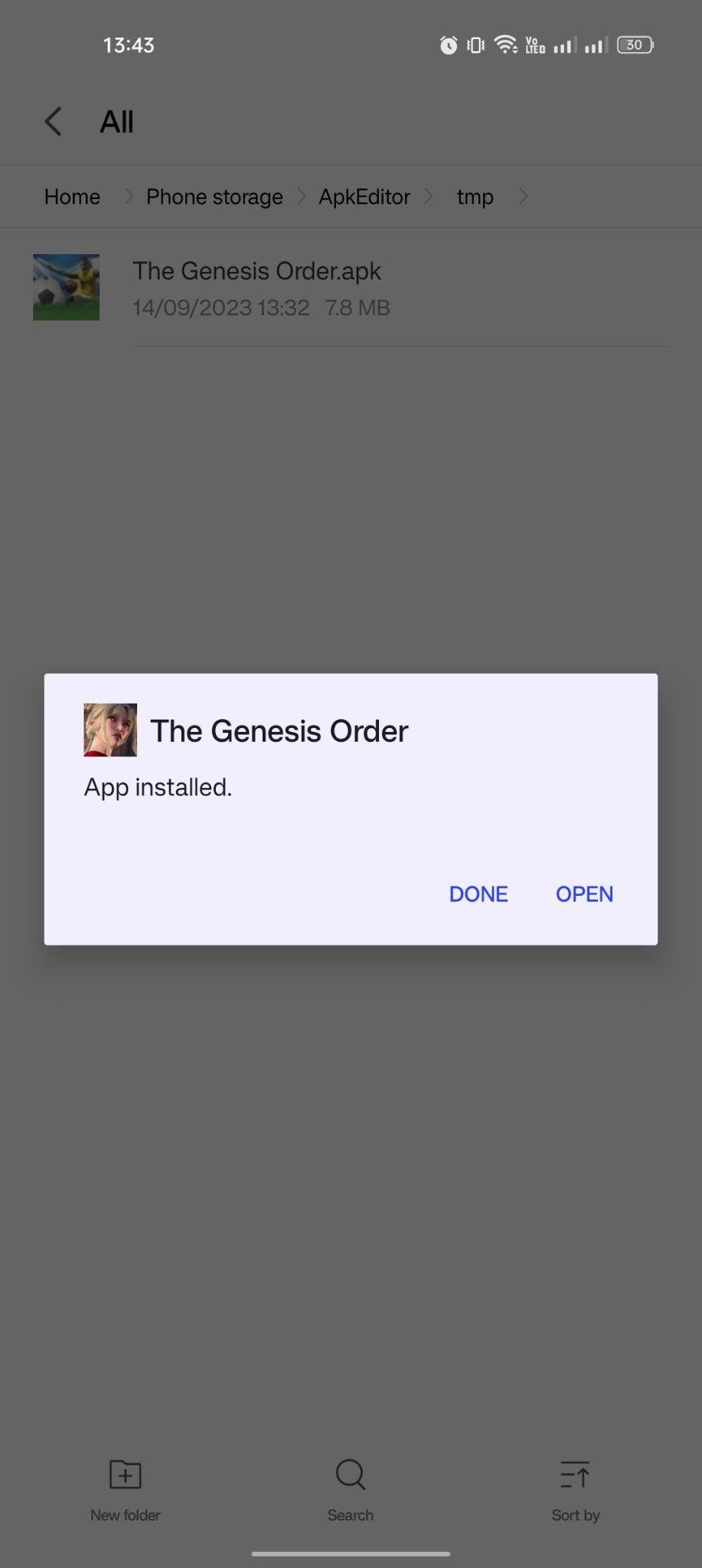 The Genesis Order apk installed