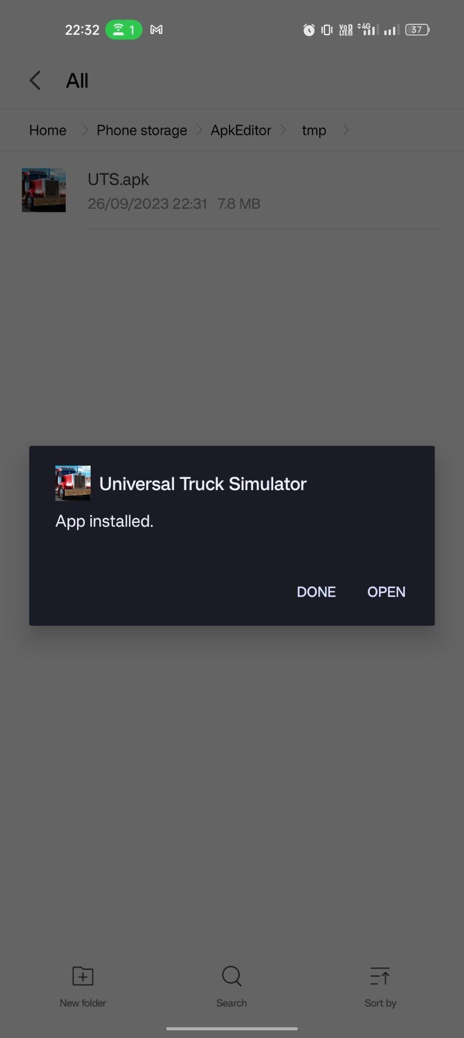Universal Truck Simulator apk installed