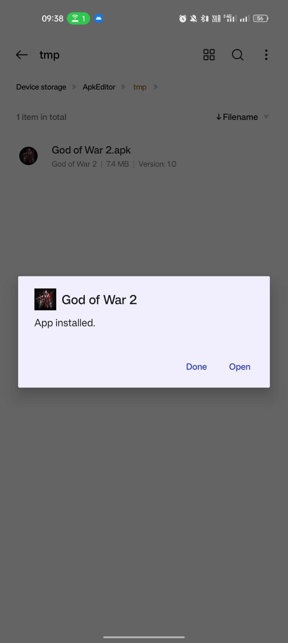 God of War 2 apk installed