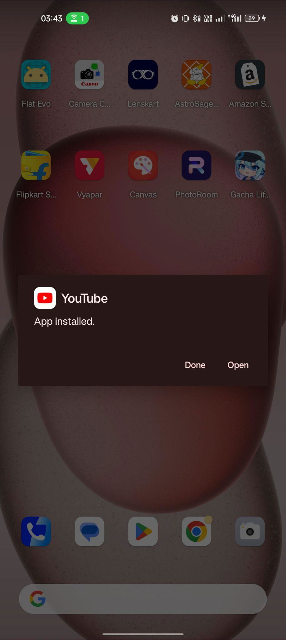 YouTube apk installed
