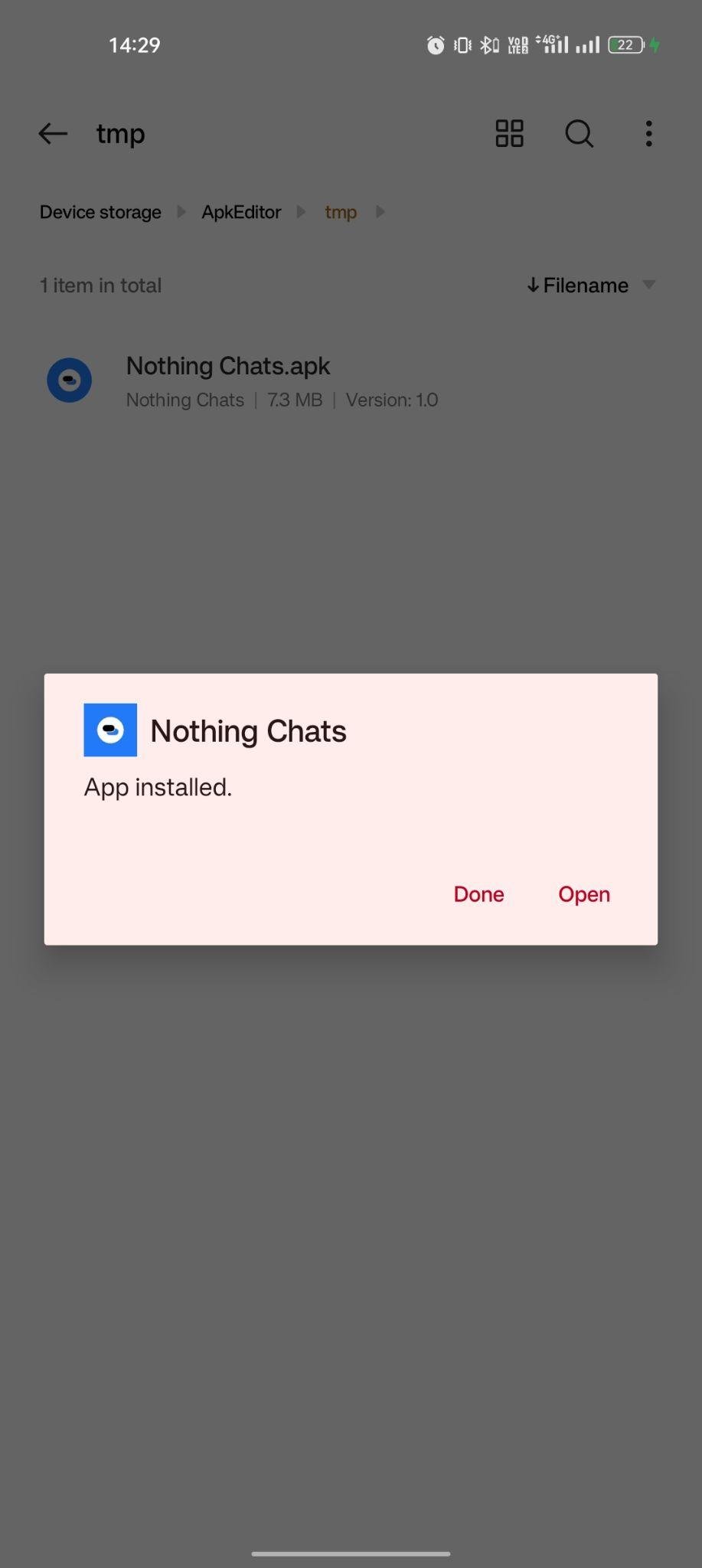 Nothing Chats apk installed