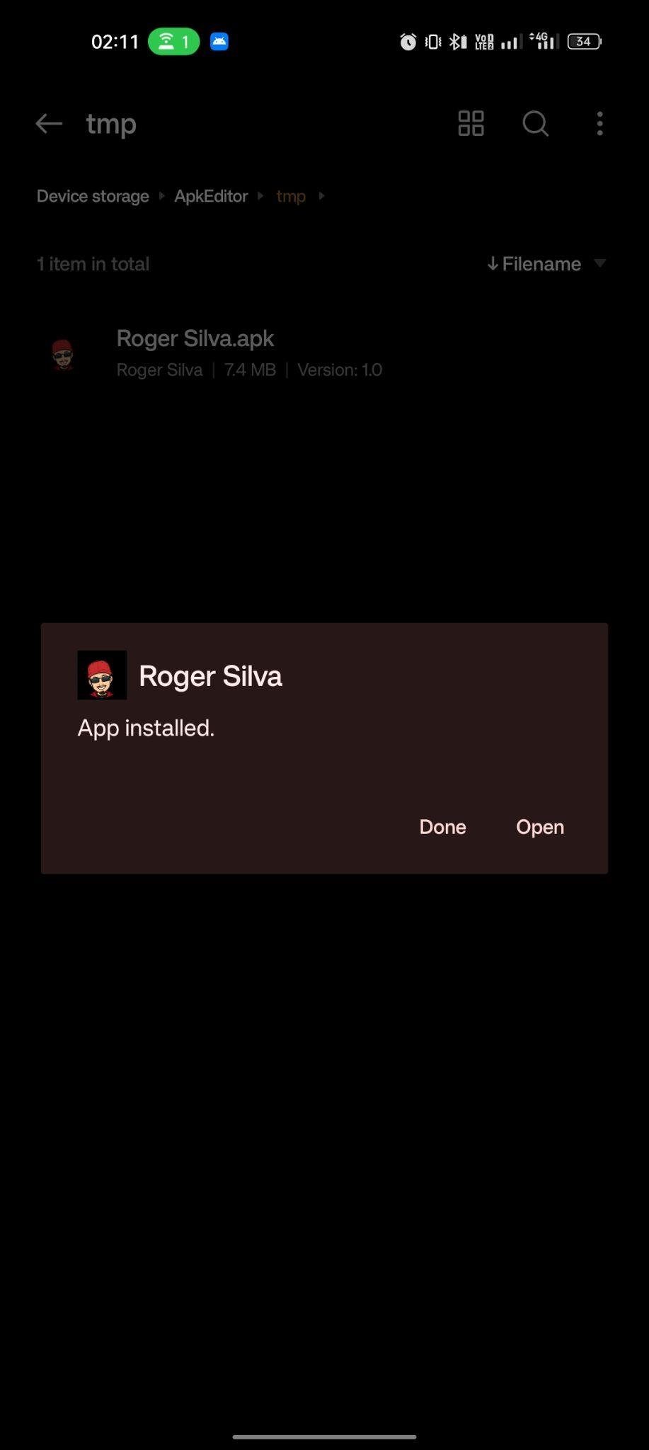 Roger Silva apk installed