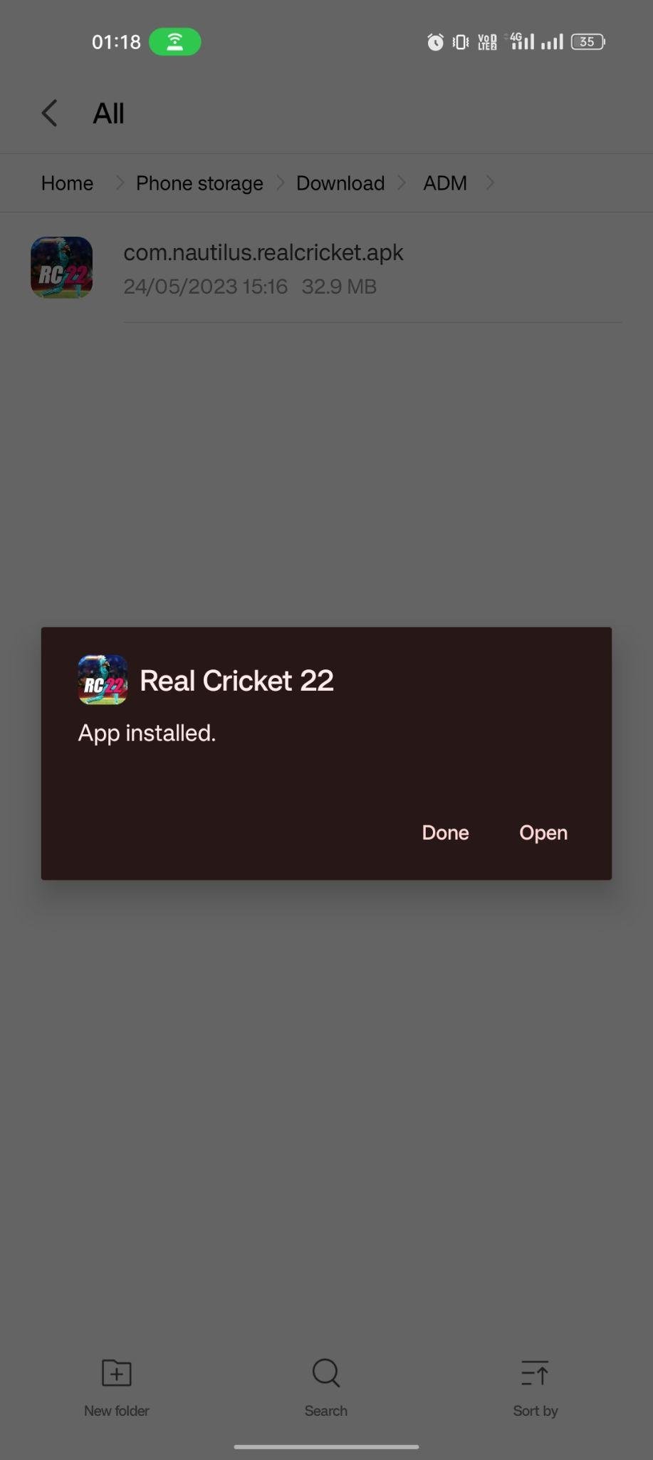 Real Cricket 24 apk installed