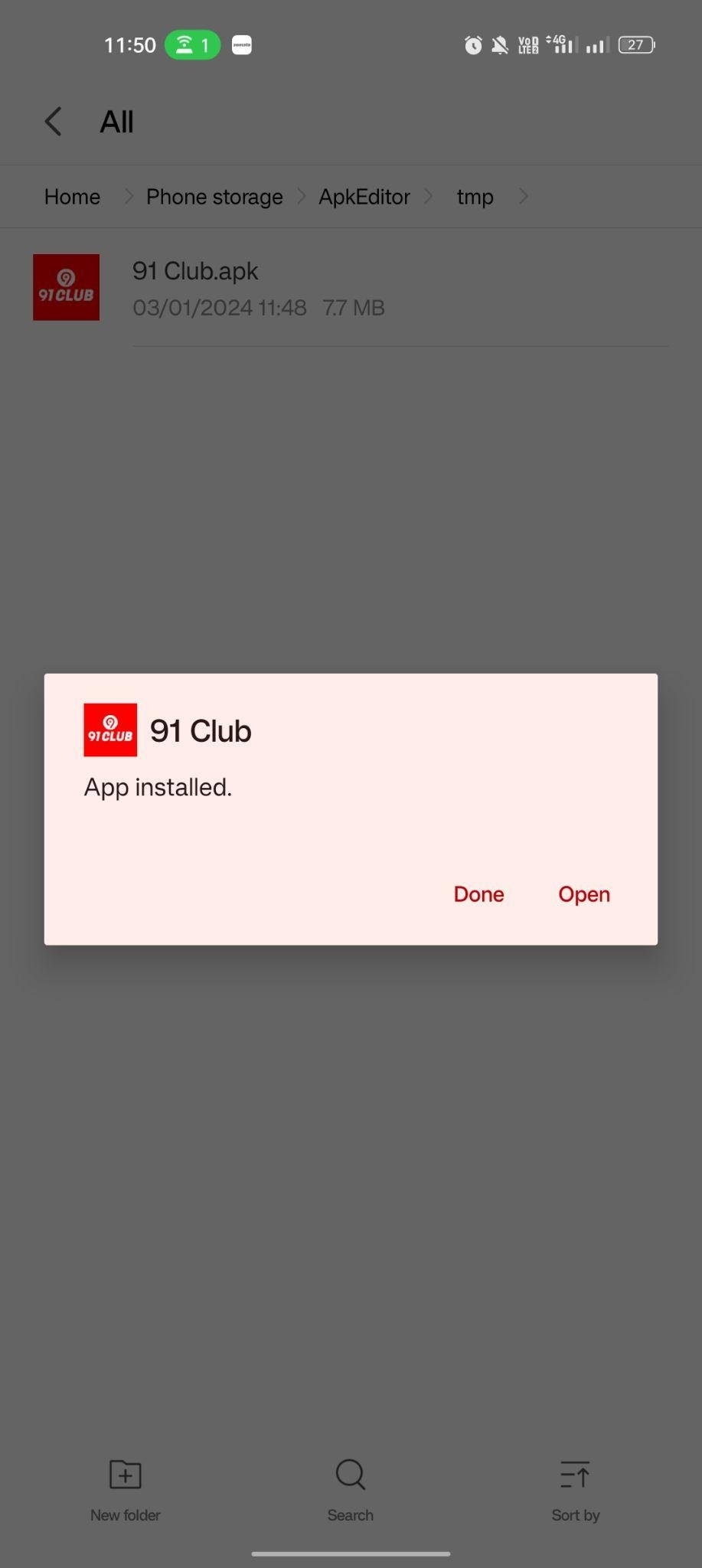 91 Club apk installed