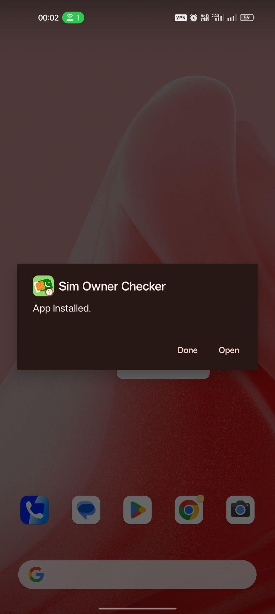 Sim Owner Details Checker apk installed