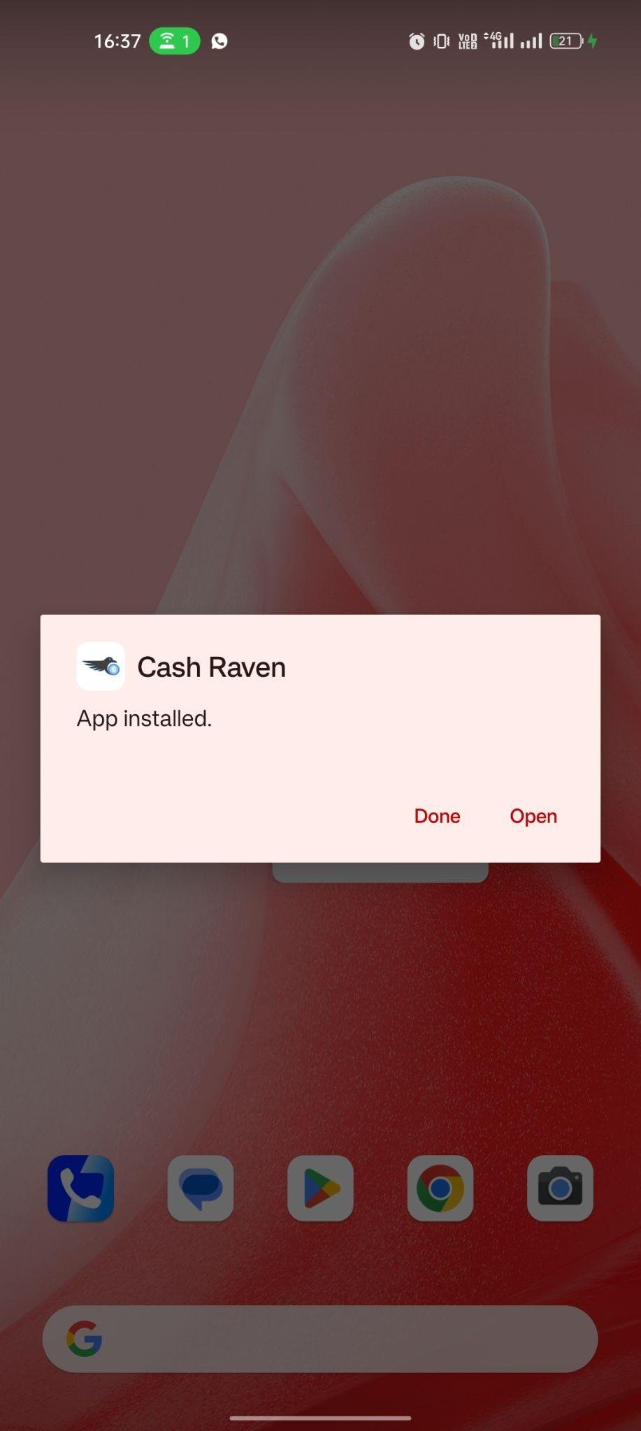 Cash Raven Make Passive Income apk installed