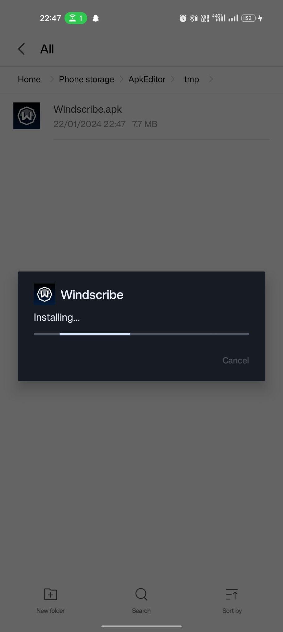 Windscribe apk installing