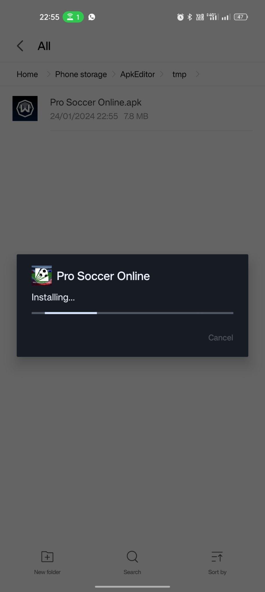 Pro Soccer Online apk installing