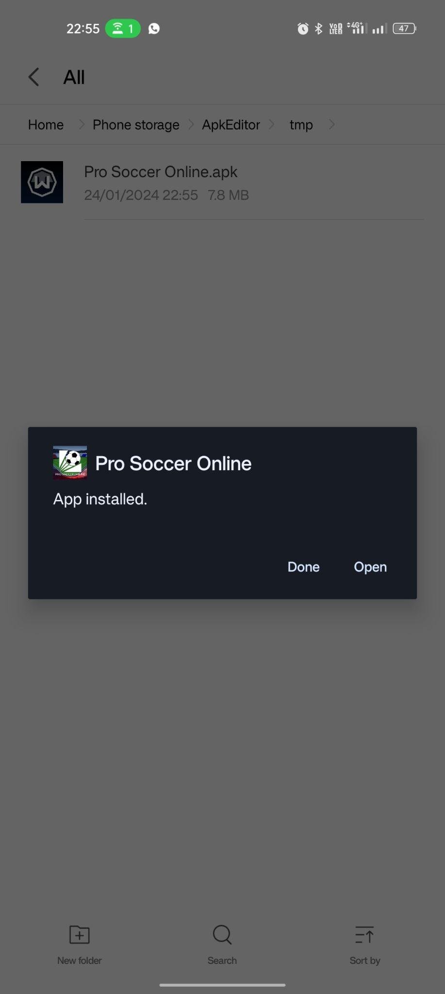 Pro Soccer Online apk installed