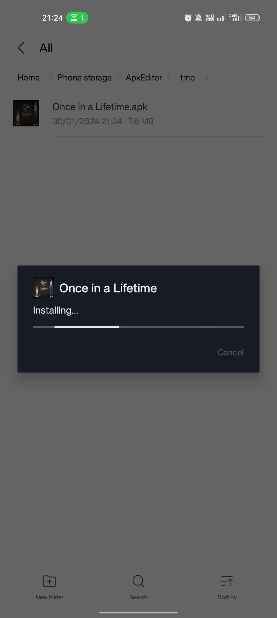 Once In a Lifetime apk installing
