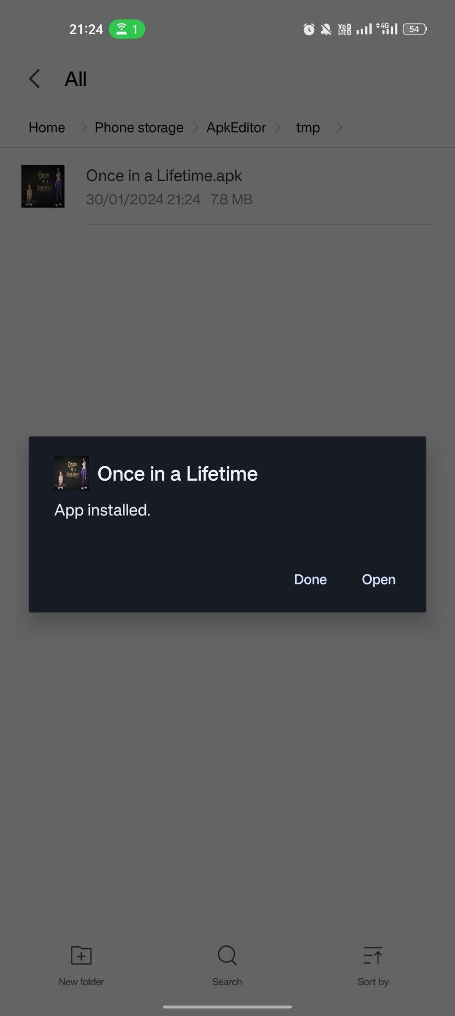 Once In a Lifetime apk installed