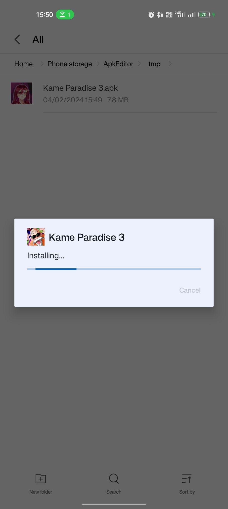 Kame Paradise 3 apk installing
