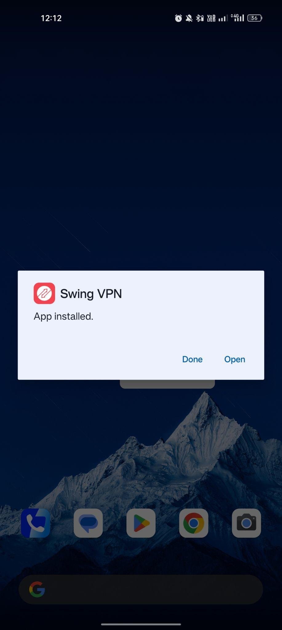 Swing VPN apk installed