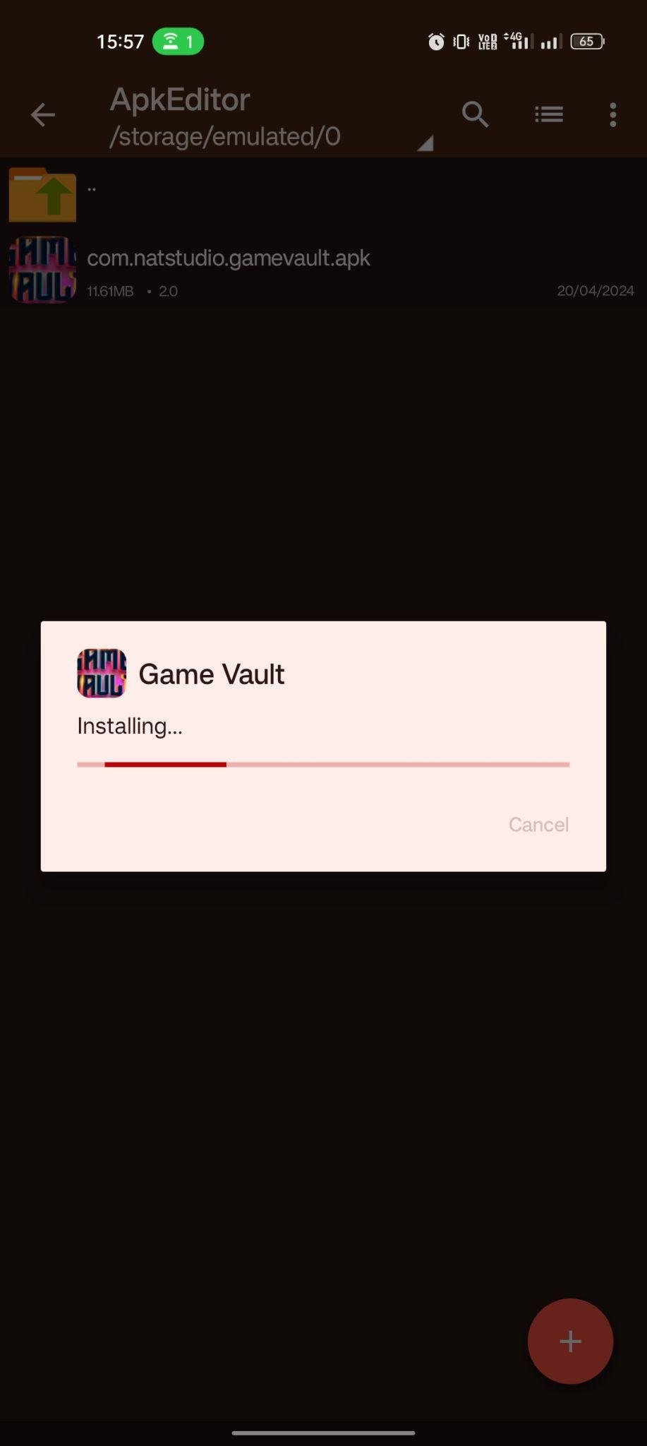 Game Vault apk installing