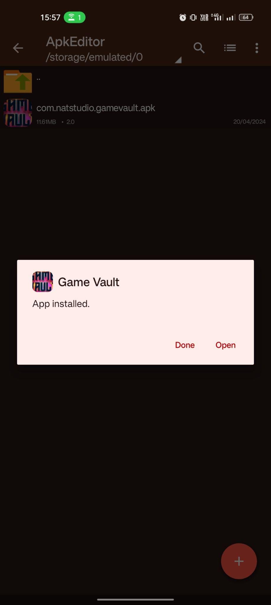 Game Vault apk installed