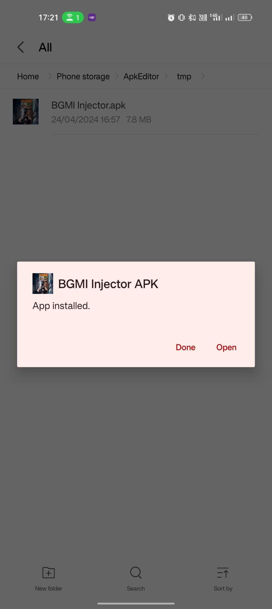 BGMI Injector apk installed