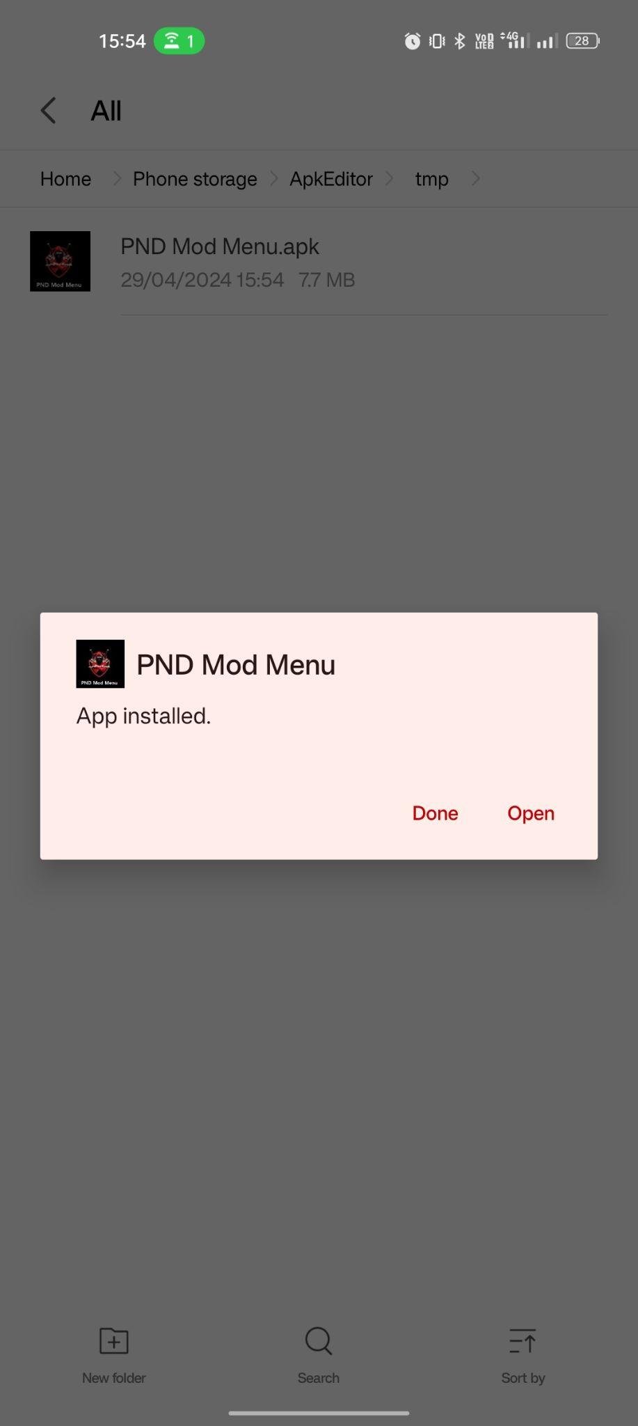 PND Mod Menu apk installed