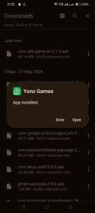 Yono Games apk installed