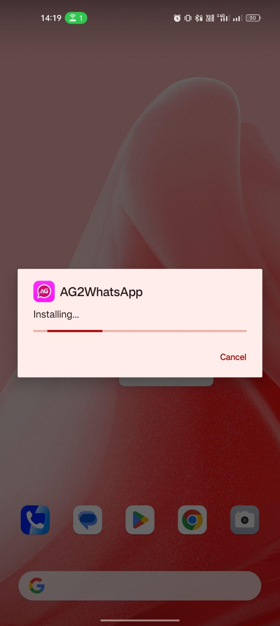 AG2 WhatsApp apk installing