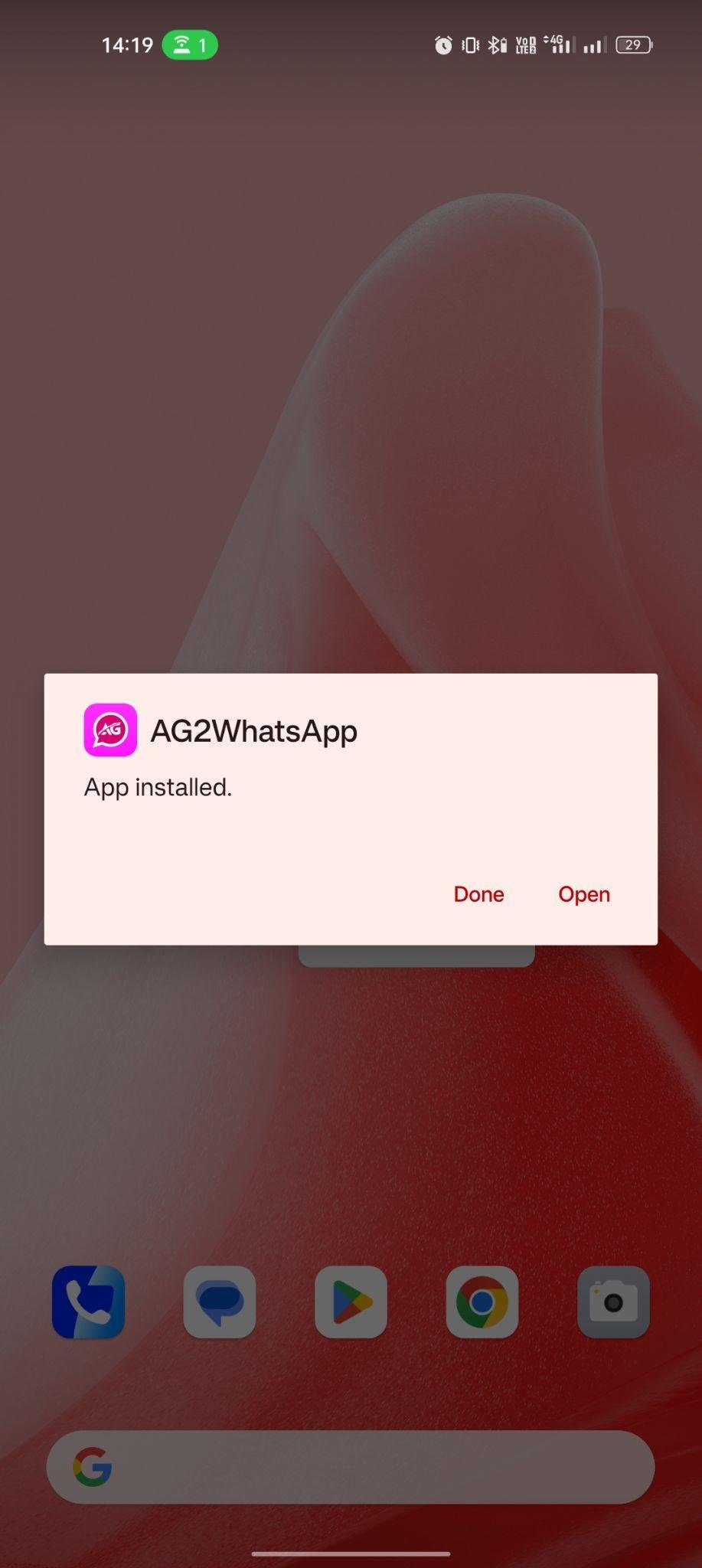 AG2 WhatsApp apk installed