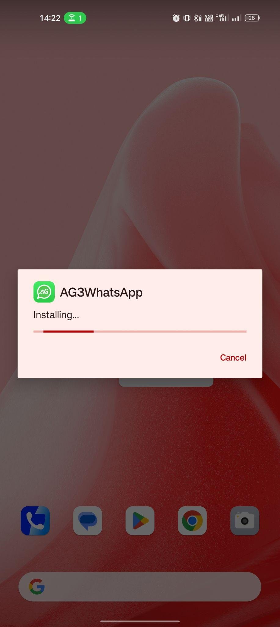AG3 WhatsApp apk installing