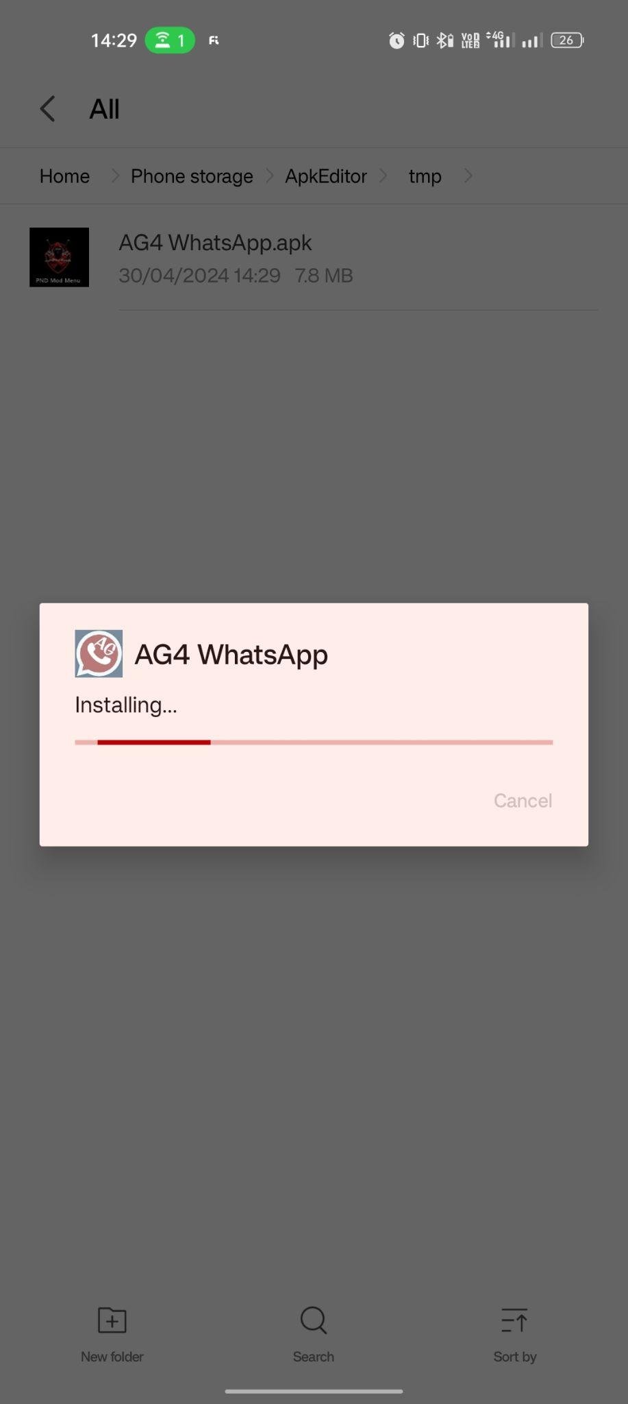 AG4 WhatsApp apk installing