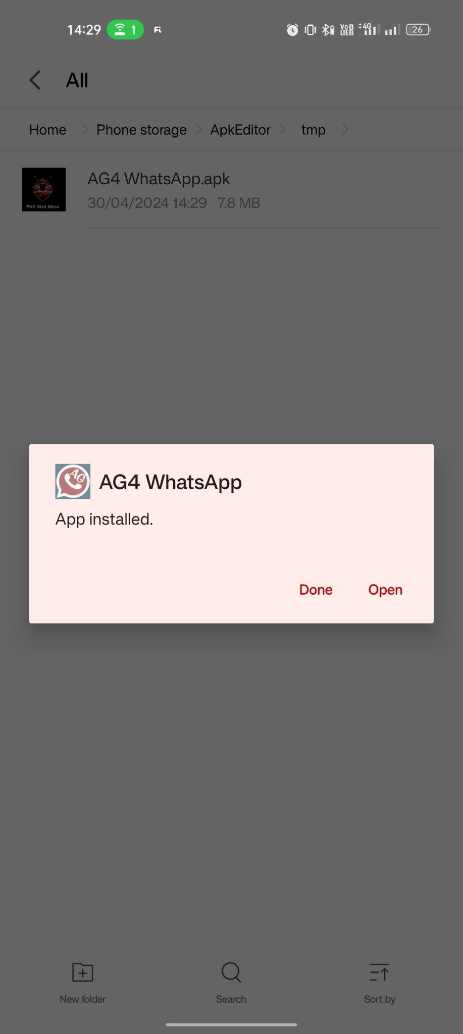 AG4 WhatsApp apk installed