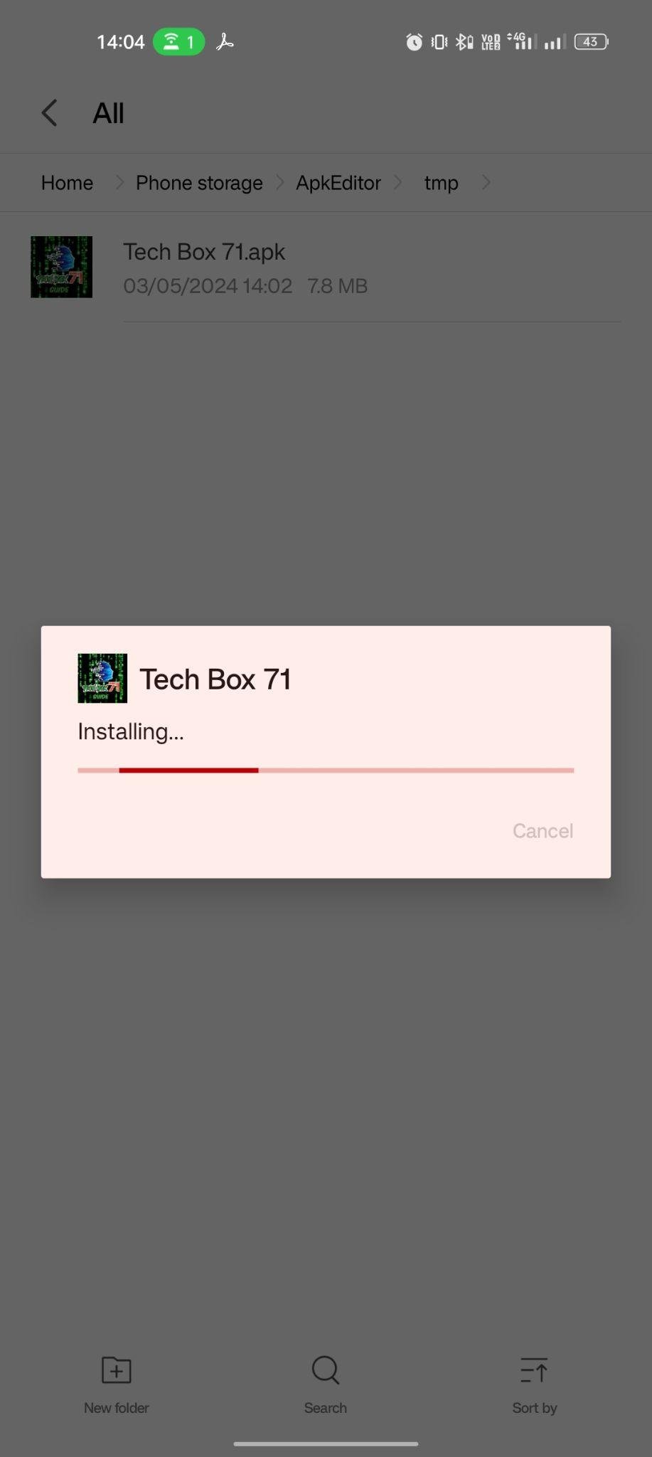 Tech Box 71 apk installing