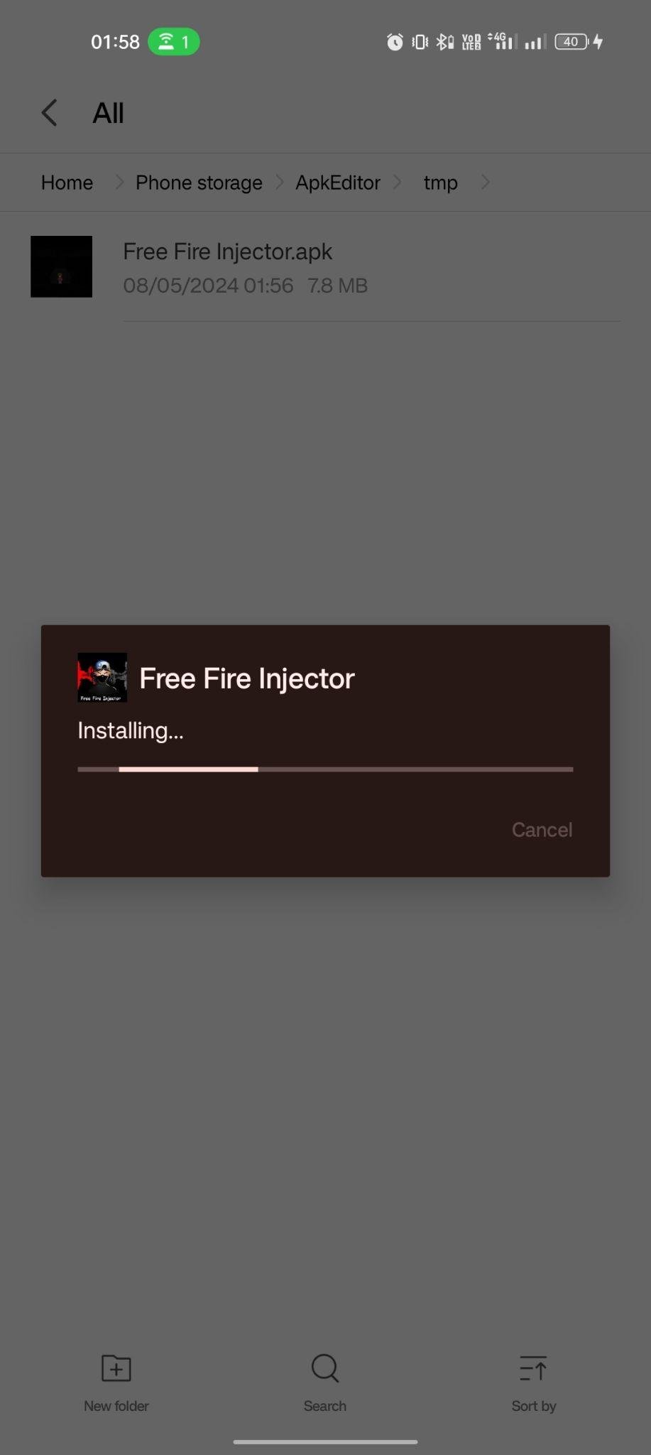 Free Fire Injector apk installing