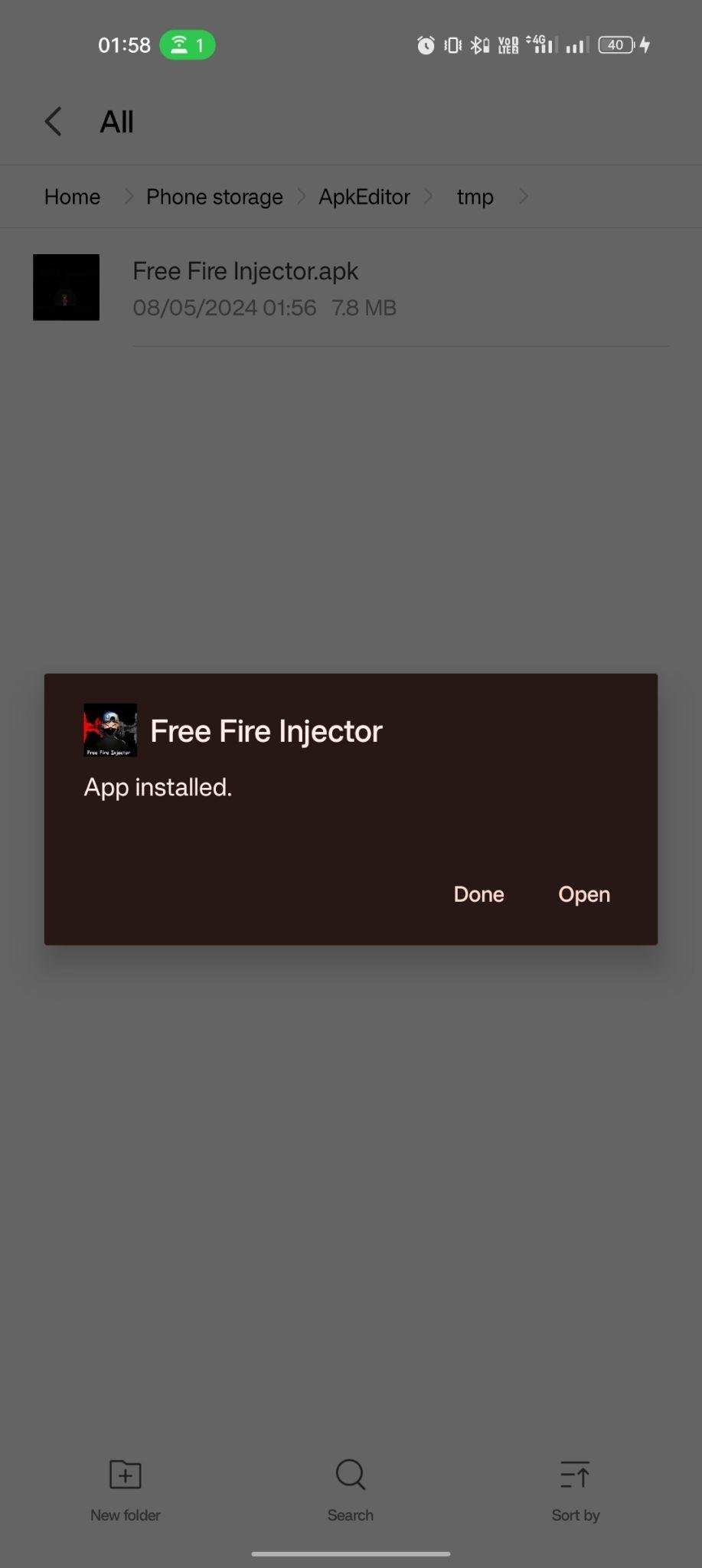 Free Fire Injector apk installed