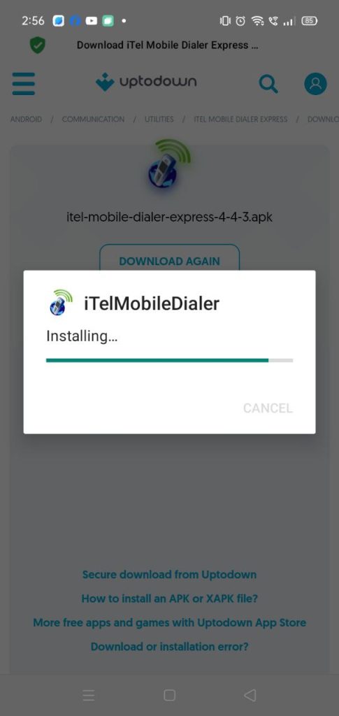 iTel Mobile Diale­r Express apk installing