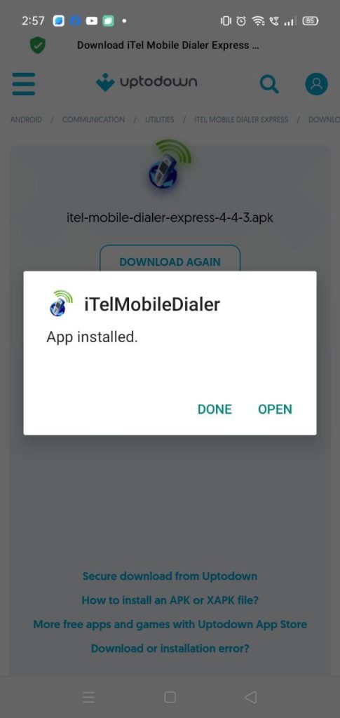 iTel Mobile Diale­r Express apk installed