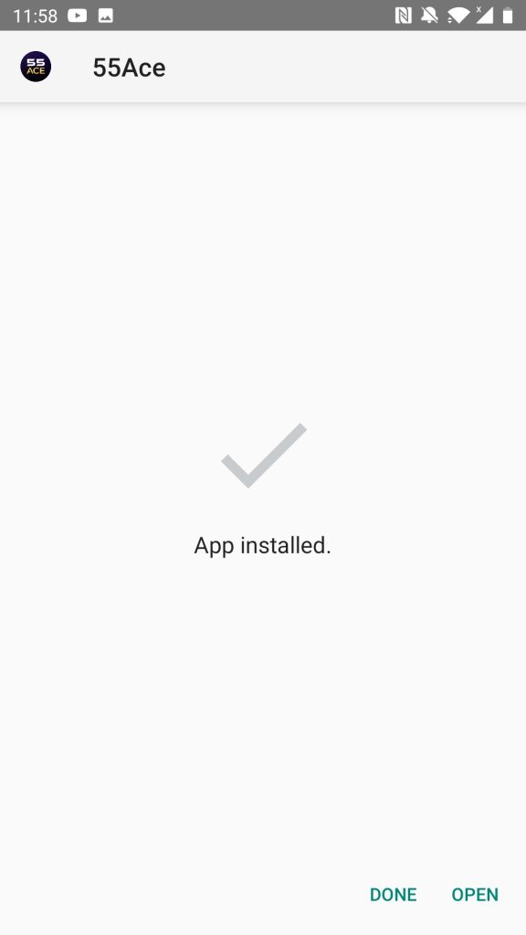 55 Ace APK installed